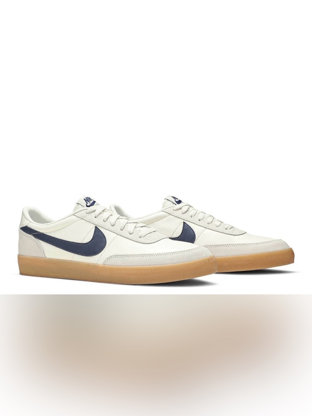 Nike Killshot 2 sneakers featuring a distinct gum rubber sole and navy swoosh 9